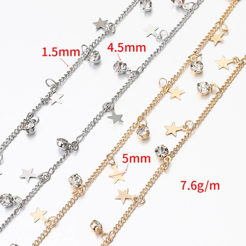Copper Star Rhinestone Chain With Crystal Charms For DIY Jewelry Making Hairpin Accessories Fashion For Women