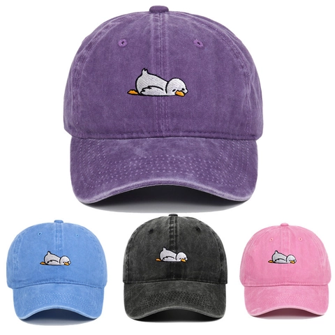 Washed Cotton Baseball Cap Cartoon Duck Embroidery Adjustable Vintage Breathable Sun Protection Outdoor Dad Hat Women