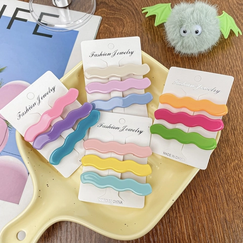 Wave Hair Clips Acetate Plastic Metal Duckbill Barrette Candy Color Macaron Sweet Style Side Clips For Women Girls