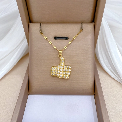 Duim Omhoog Gebaar Hanger Ketting Roestvrijstalen Ketting Koper Volledige Strass Voor Vrouwen Sleutelbeenketting