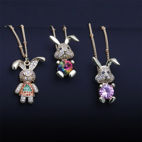 Collar Con Colgante De Conejo De Cobre Con Circonita Cúbica De Colores Joyería De Animales Para Mujeres Cadena Clavícula