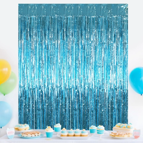 Tenda Frange In Alluminio Metallico Blu Decorazione Sfondo Festa Tema Sirena Luccicante Festoni Nastro