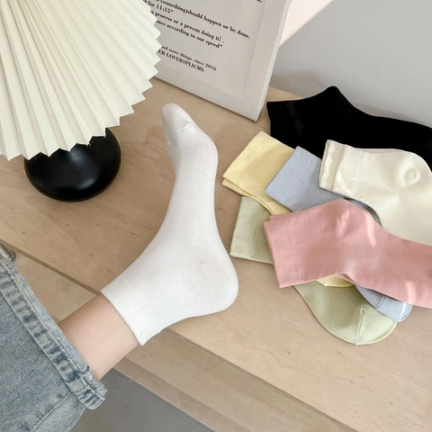 Chaussettes Courtes En Coton Pour Femmes Couleur Unie Mince Respirant Absorbant Style Japonais Décontracté Doux