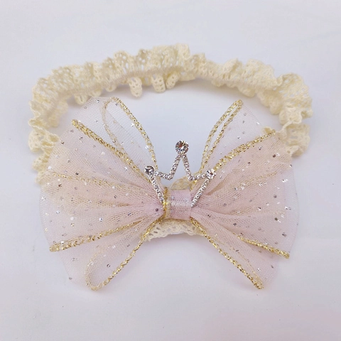 Fascia Per Neonata Pizzo Tulle Fiocco Strass Corona Fascia Elastica Per Capelli Per Neonati Compleanno Da Principessa