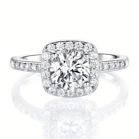 Classico Anello in Rame con Zirconia Lussuoso Anello da Sposa con Halo Quadrato Principessa a Quattro Griffe per Donna