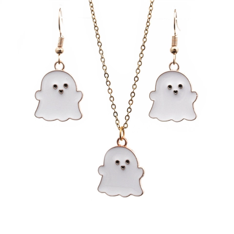 Geist Halskette Und Hakenohrringe Schmuck Legierung Emaille Halloween Festival Cartoon Süße Kostüm Accessoires Damen