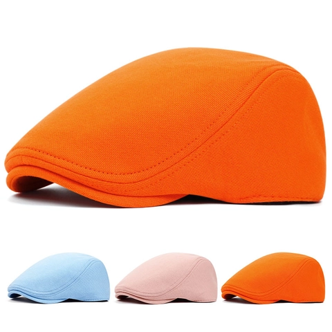 British Vintage Flat Cap Cotton Polyester Solid Color Short Brim Casual Beret Ivy Hat Sun Protection For Men Women