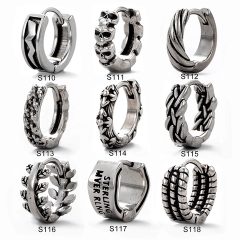 Stainless Steel Men Hoop Earring Punk Skull Letter Pattern Retro Gothic Hip Hop Rock Jewelry For Unisex