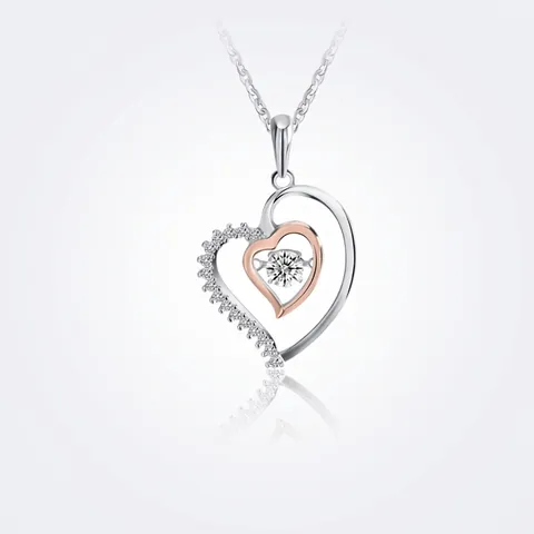 S925 Sterling Silver Floating Heart Necklace Two Tone Rose Gold Silver Plated Inlaid Zirconia Heart Pendant Elegant Women Jewelry