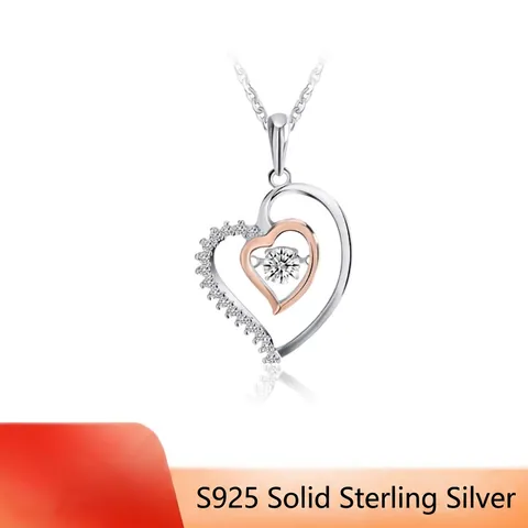 S925 Sterling Zilveren Zwevende Hart Ketting Tweekleurig Roségoud Zilver Verguld Zirkonia Hart Hanger Elegante Vrouwen Sieraden