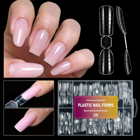 Moules Extension Ongles Plastique Doubles Avec Lignes Graduation Transparent Noir Pour Extension Rapide Art Ongles