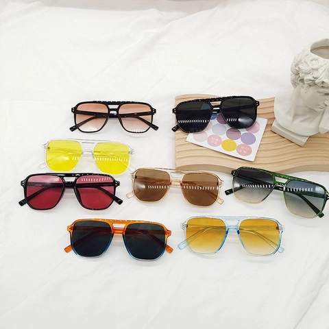 Lunettes De Soleil Pilote Carrées Rétro À Double Pont Avec Verres Teintés Océan Protection UV400 Hommes Femmes