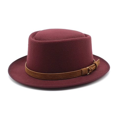 Chapeau Pork Pie En Feutre De Laine Vintage Avec Bande En Cuir Boucle Métallique Style Britannique Rétro Pour Femmes Hommes