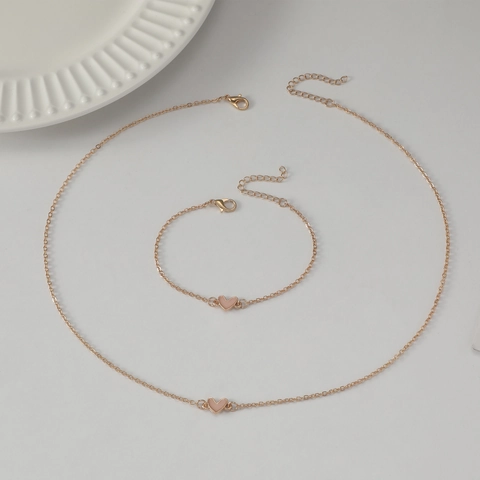 Collar Y Pulsera De Corazón Simple Aleación Esmalte Joyería Fina Para Mujeres Chapado En Oro KC
