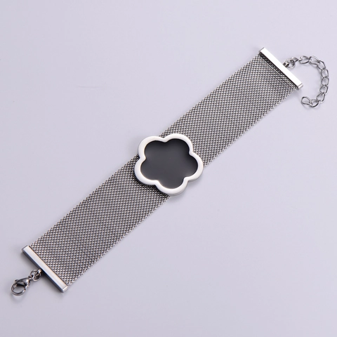 Bracciale In Maglia Intrecciata Acciaio Inossidabile Ciondolo Fiore Cinque Petali Gioielli Hip Hop Uomo Donna Chiusura Oro