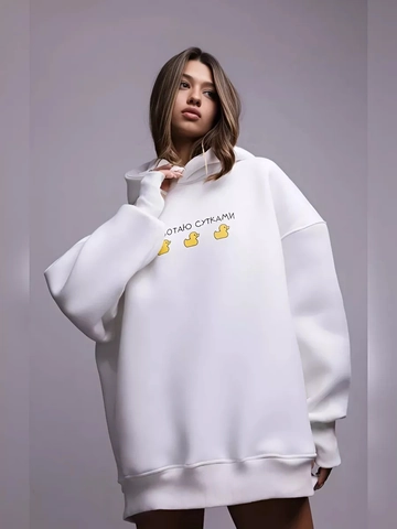 Women Oversized Hoodie Cotton Polyester Blend Fleece Pullover Three Yellow Ducks Russian Letter Print Streetwear Casual