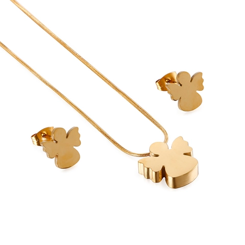 Set Collana Con Pendente Angelo e Orecchini a Bottone in Acciaio Inossidabile Minimalista per Donna Gioielli Moda Ali