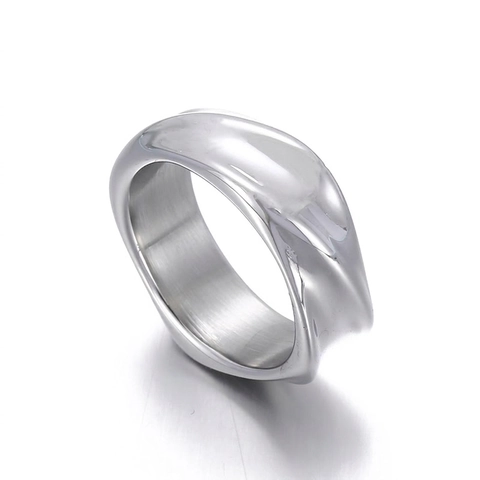 Anillo De Acero Inoxidable Onda Irregular Geométrico Retorcido Pulido Minimalista Hip Hop Joyería