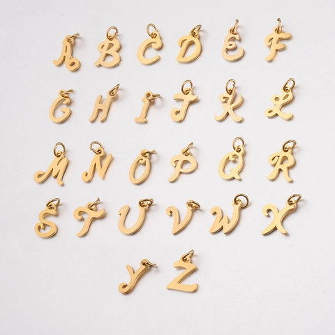 Alphabet Letter Pendants Charms Stainless Steel Mirror Polished Initial With Jump Rings DIY Jewelry Making Accessories