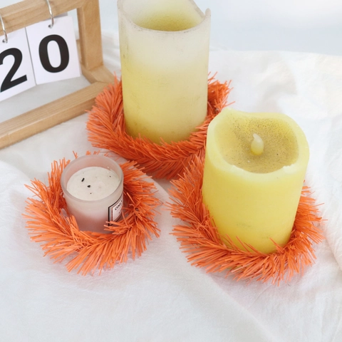 Christmas Candle Ring Mini Artificial Wreath PVC Pine Needle Bow Garland For Wedding Party Table Decoration