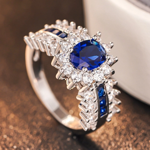 Vintage Luxury Women Ring Copper Oval Cubic Zirconia Halo Micro Pave Cocktail Evening Jewelry For Lady