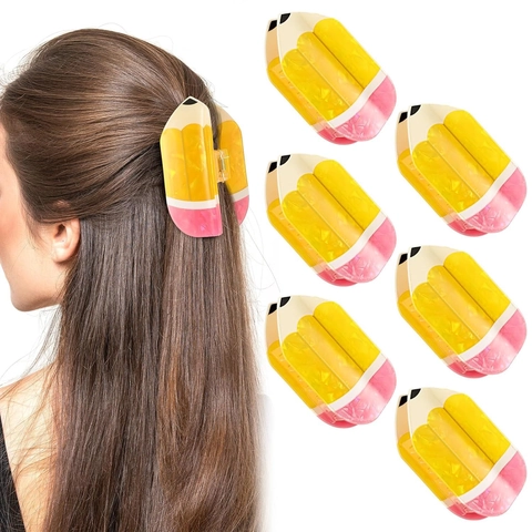Haarklammer In Bleistiftform Resin PVC Süß Cartoon Schulstil Große Haarkralle Mode Kopfschmuck Für Frauen Mädchen
