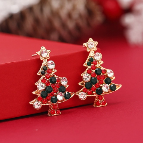 Weihnachtsbaum Schmuck Legierung Straß Halskette Ohrringe Ring Und Brosche Festlicher Party Urlaub Stil Damen
