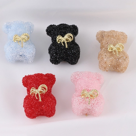 Perles Ours Résine DIY Bijoux Accessoires Texture Sucre Double Face Noeud Doré Trou Droit Pour Porte-Clés Collier