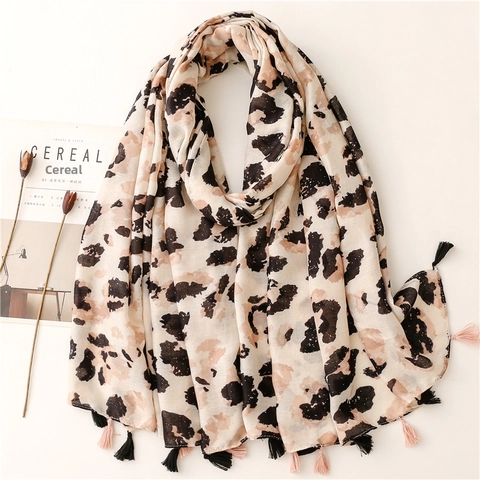 Sjaal Met Luipaardprint Dames Mode Glitterende Polyester Sjaal Met Kwastjes Franjes Ademend Zonbescherming Grote Omslagdoek