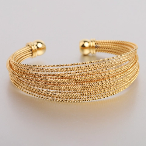 Brazalete Abierto De Cable Trenzado De Acero Inoxidable Diseño De Varias Filas Con Extremos De Bola Joyería De Moda