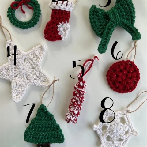 Adornos Colgantes De Navidad De Ganchillo Hechos A Mano De Lana Punto Decoración Árbol Mini Calcetín Reno Galleta Estrella