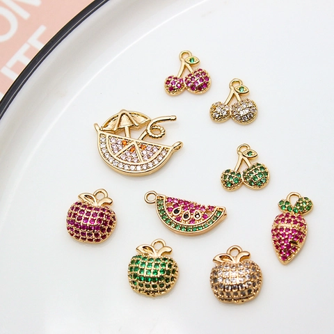 Pendentifs en Cuivre Forme Fruits Micro-Incrusté de Zirconia Accessoires de Bijoux DIY pour Collier Boucle d'Oreille Bracelet Charms Bijoux