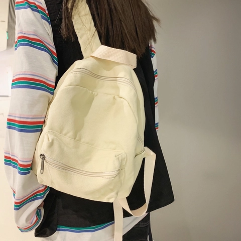 Retro Solid Color Washed Canvas Backpack Small Casual Schoolbag For Women Students Travel Daypack Multi Pocket Lightweight