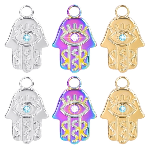 Collana In Acciaio Inossidabile Con Ciondolo Mano Di Fatima Malocchio Oro Argento Multicolore Strass Intarsiato Gioielli Bohemian Donna
