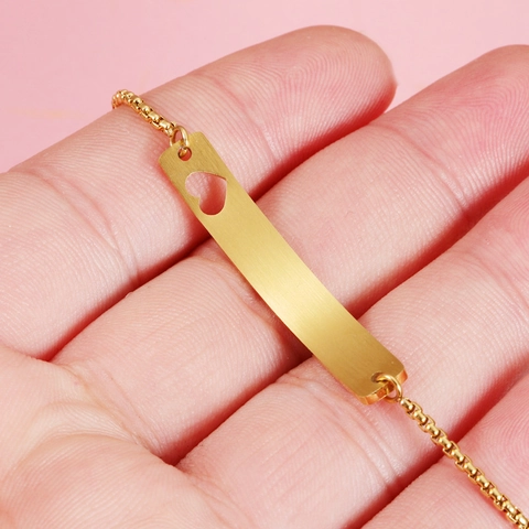 Stainless Steel Heart Hollow ID Plate Adjustable Bracelet Women Men Gold Silver Rose Gold Black Slider Bolo Chain Jewelry