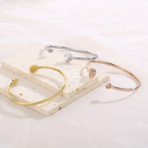 Brazalete Abierto Acero Inoxidable Textura Solar Diamante De Imitación Ajustable Minimalista Elegante Joyería Mujer