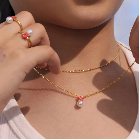 Collar Pulsera Pendientes Anillo Estrella De Mar Perla Artificial De Concha Acero Inoxidable Chapado En Oro Joyas Niñas