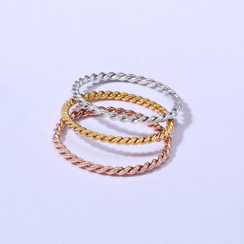 Minimalist Twisted Rope Rings Stainless Steel Gold Plated Cubic Zirconia Simple Stackable Fashion Jewelry For Women