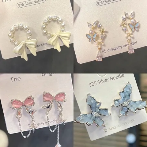 Elegante Strik Vlinder Kunstparel Oorknopjes Met 925 Sterling Silver Earring Post Zoet Niche Ontwerp Voor Dames Sieraden