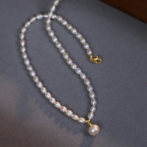 Handmade Minimalist Freshwater Pearl Mother Of Pearl Necklace Vintage Baroque Pearl Pendant Choker Fashion Jewelry For Women