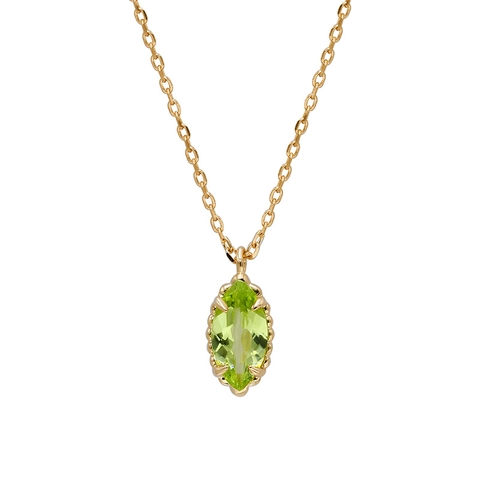 Marquise Green Gemstone Pendant Necklace French Vintage Style S925 Sterling Silver 14K Gold Plated Jewelry For Women