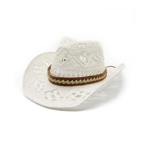 Hollow Out Paper Straw Cowboy Hat Western Style Wide Brim Breathable Sun Protection Outdoor Beach Vacation Summer