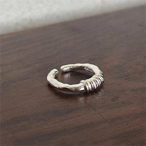 Anello Aperto In Argento Sterling 925 Corda Intrecciata Trama Irregolare Minimalista Regolabile Gioielli Di Moda INS
