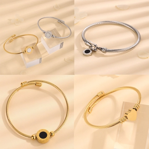 Roestvrijstalen Kabel Draad Armband Romeinse Cijfers Schelp Hart Hanger Luxe Mode Sieraden Voor Dames