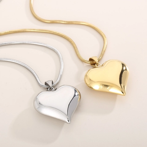 Heart Pendant Necklace Stainless Steel Hollow Heart Snake Chain Polished Minimalist Fashion Jewelry For Women