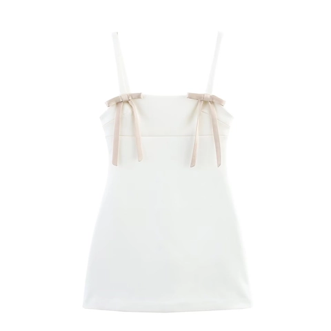 Robe Courte En Satin Blanc Avec Bretelles Spaghetti Et Nœuds Robe De Soirée Élégante Sans Manches