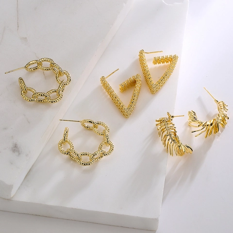 Irregular Geometric Earrings Copper Niche Design Ins Style 18K Gold Plated Fashion Jewelry With Copper Earring Post