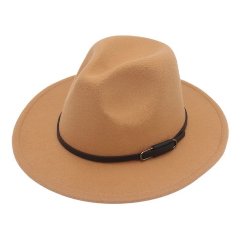 Classic Wool Felt Fedora Hat Wide Brim Jazz Style Retro Panama Cap With Leather Band Metal Buckle For Women Men