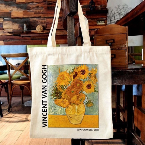 Van Gogh Oil Painting Art Print Canvas Tote Bag Aesthetic Shoulder Shopping Handbag Casual Eco Friendly Reusable Purse