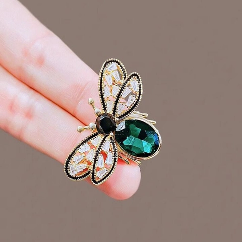 Spilla Ape in Lega Placcata Oro Vintage per Donna Con Strass Intarsiati Pietra Preziosa Artificiale Verde Gialla Gioielli alla Moda Accessorio